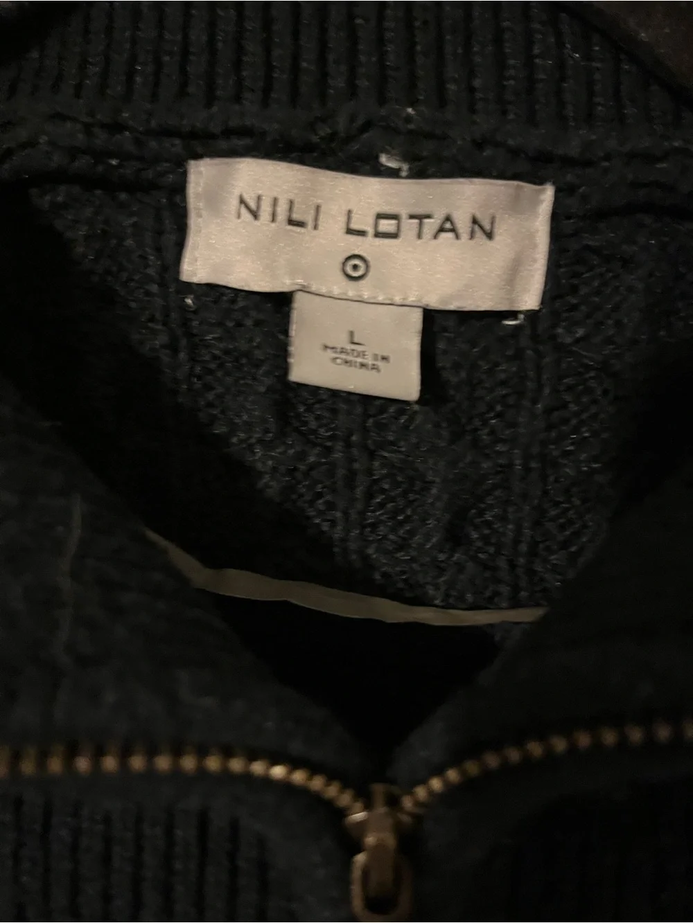 Nili Lotan Black Cable-Knit Half-Zip Sweater